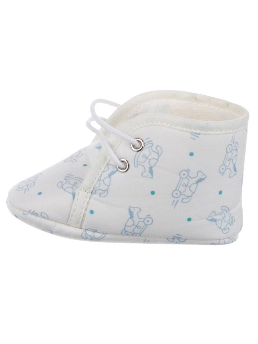 Hermes White Baby Boy Crib Shoes with Light Blue Rocking Horse Print